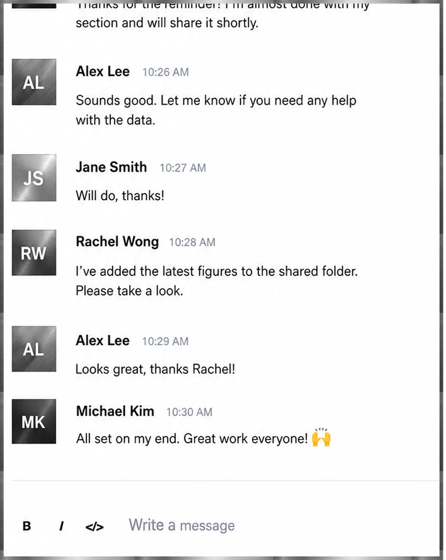 Corporate Suite team chat interface
