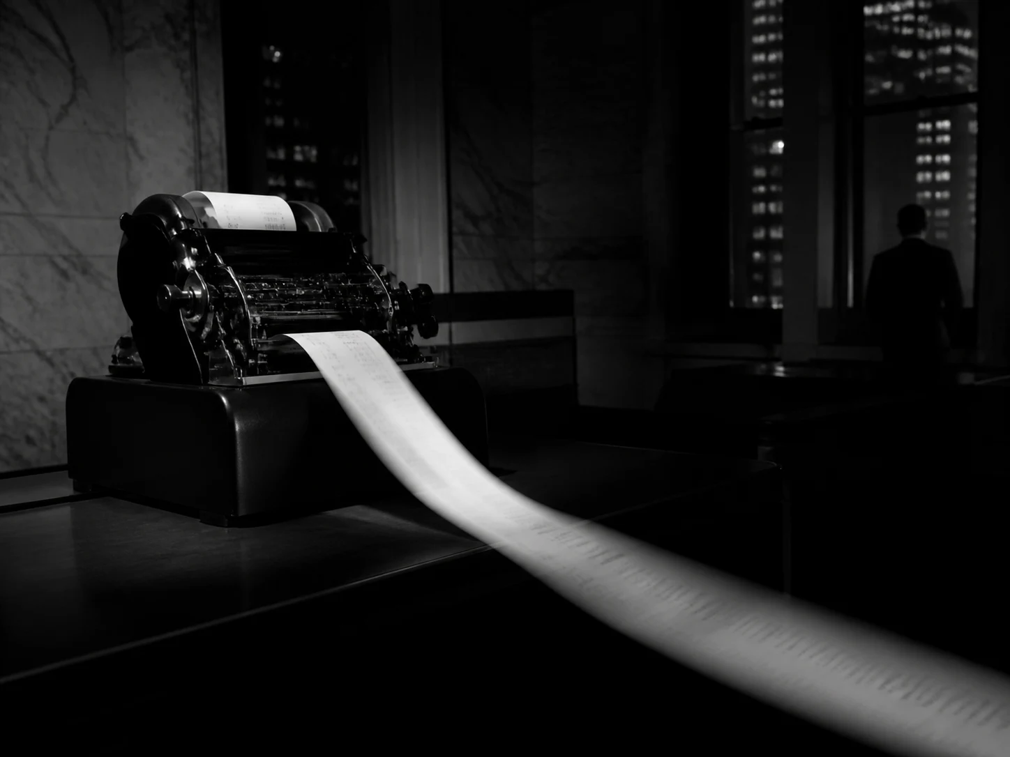 Mechanical ticker issuing a Working Credits ledger tape